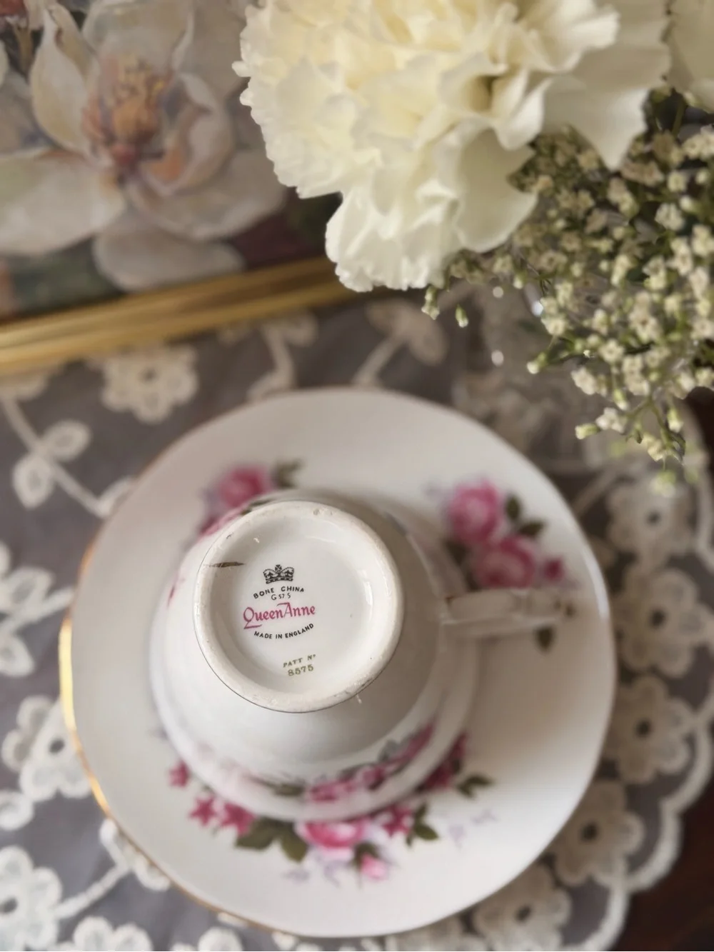 Classic Floral Pink Rose Bone China Teacup and Saucer Set